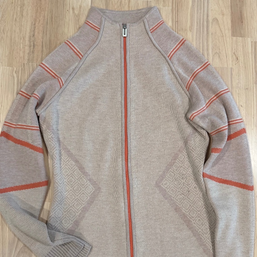 Smartwool Women’s Full Zip Merino Wool Sweater – Size S – Beige/Coral Knit